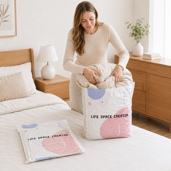 Spacenest – Torby próżniowe 3D utan pompy för przechowywania w szafie i pościeli (2-pack)