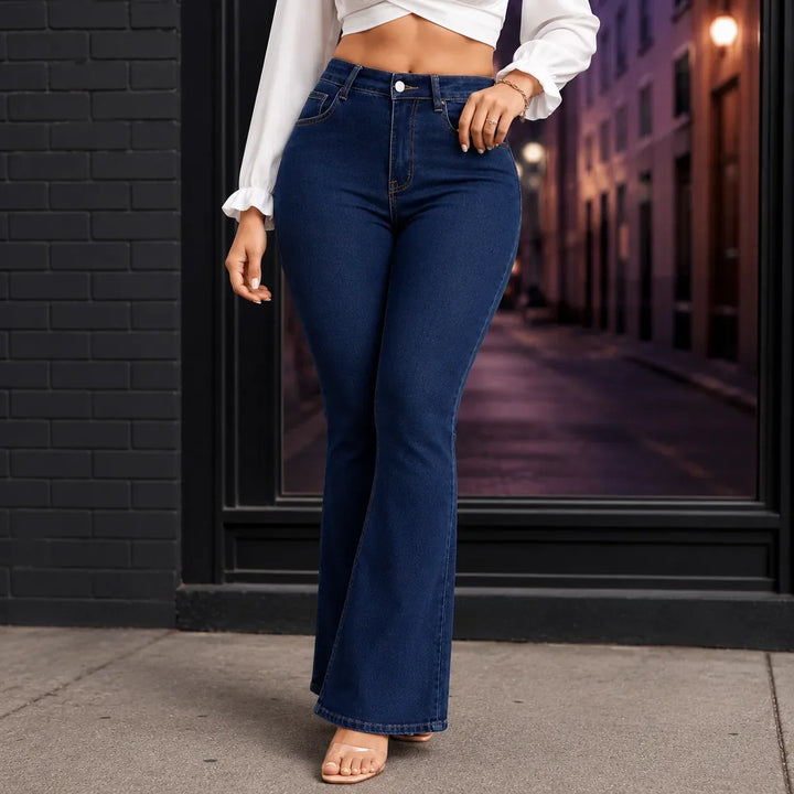 Curvella – Jeans med hög midja, stretchiga i dzwonowe för kvinnor, podnoszące pośladki