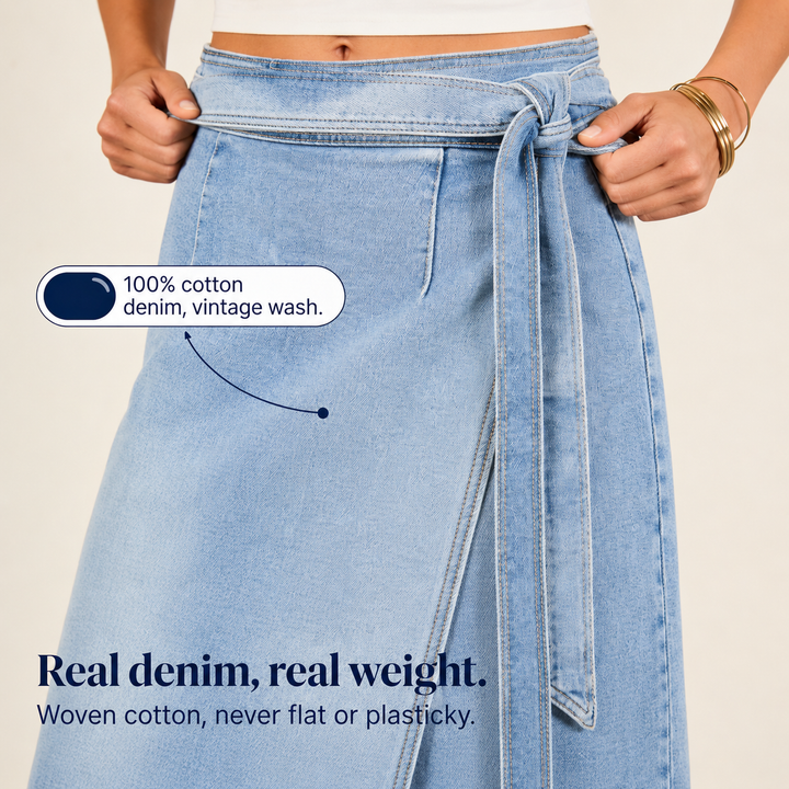 Trueline Denim – Kjol midi z regulowanym wiązaniem w midja