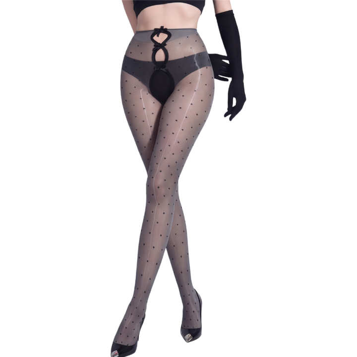 Aurelia - Tights dam z kokardką i połyskiem w kropki