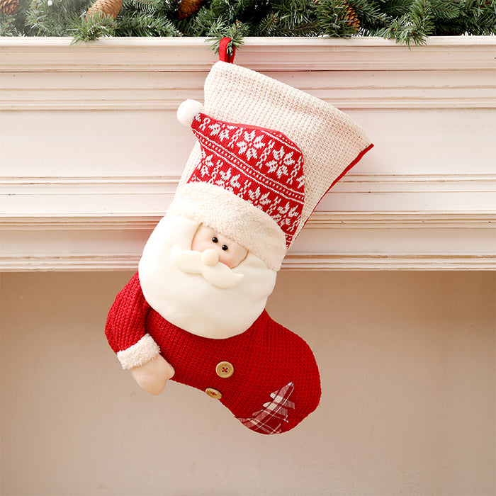 Vackerljus Stor stickad julstrumpa med tomte eller snögubbe