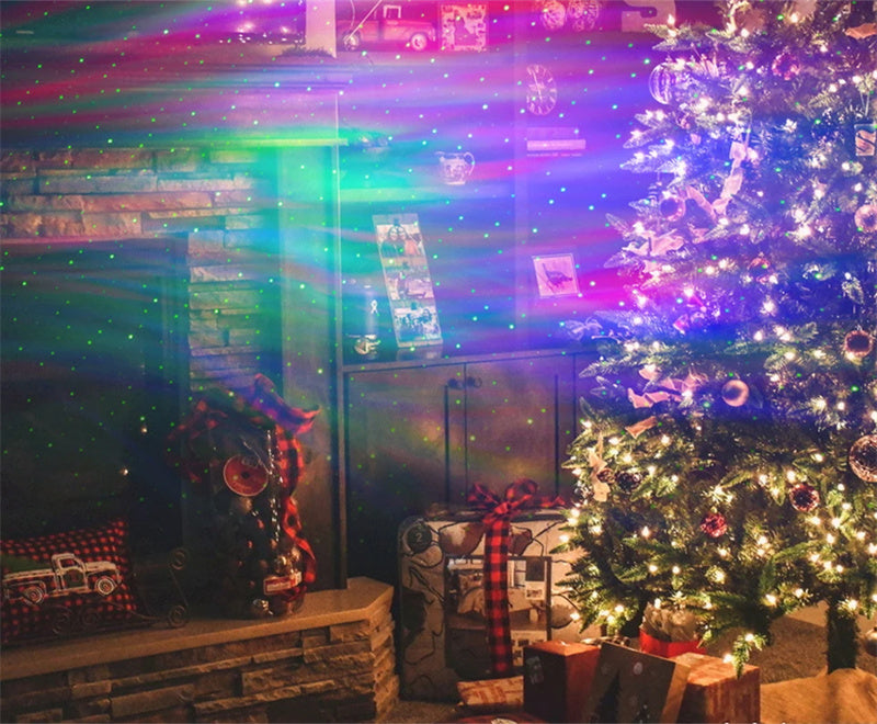 Norrskensprojektor lyser grönt i sovrumstak