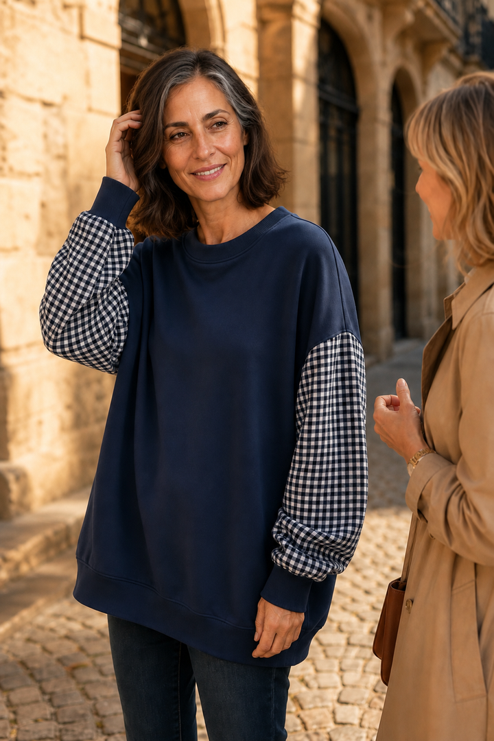 Blockline – Lös blus w kratę typu patchwork