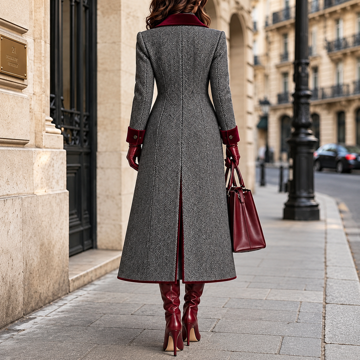 Veloura – Burgundy Lång Kappa w Jodełkę