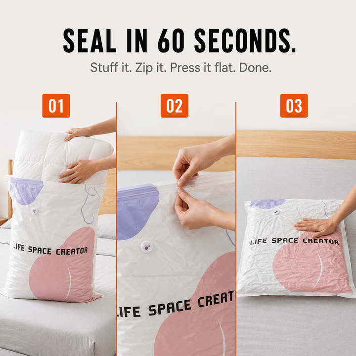 Spacenest – Torby próżniowe 3D utan pompy för przechowywania w szafie i pościeli (2-pack)