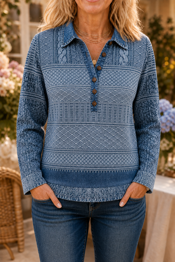 Layerlyn – Blus dzianinowa z denimu w patchworkowym wzorze