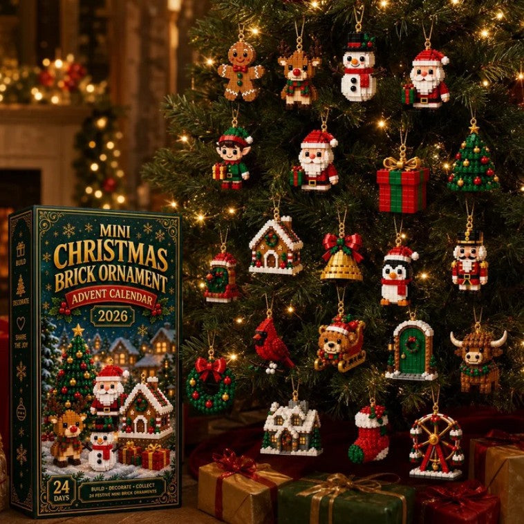Adventskalender med byggklossprydnader