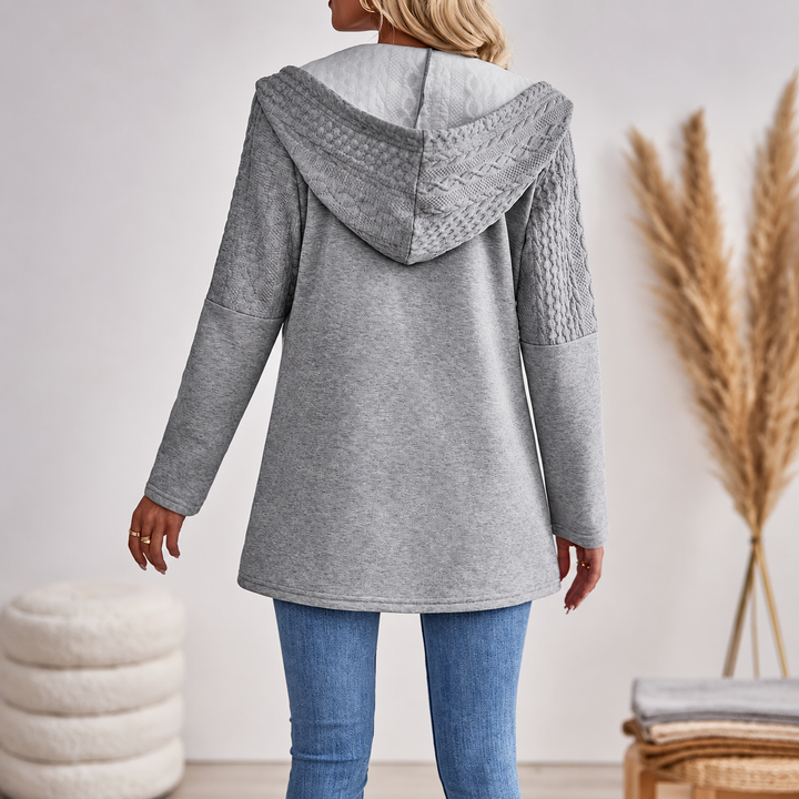 Wearbella – Lång kofta z dzianiny w splot kabelkowy med dragkedja