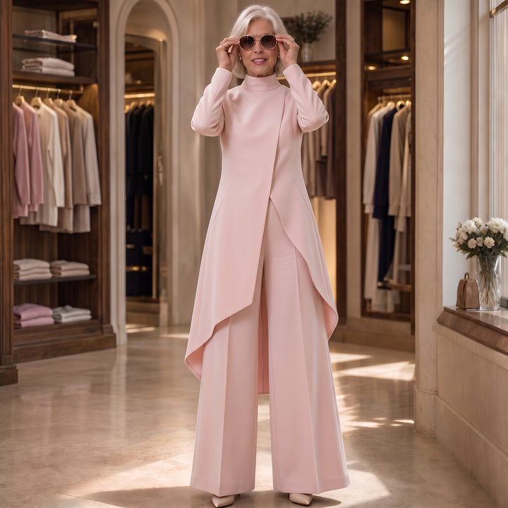 Draperie – Asymetryczny Set Welurowy z Górą i Spodniami