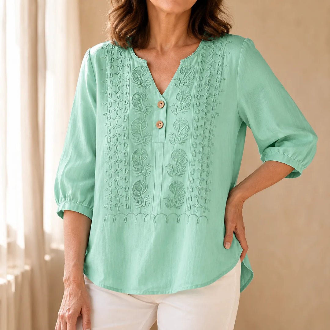 Florenza – Blus z urringning w v-ringning z knappar