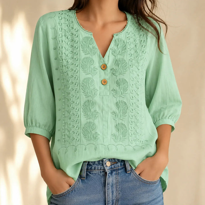Florenza – Blus z urringning w v-ringning z knappar