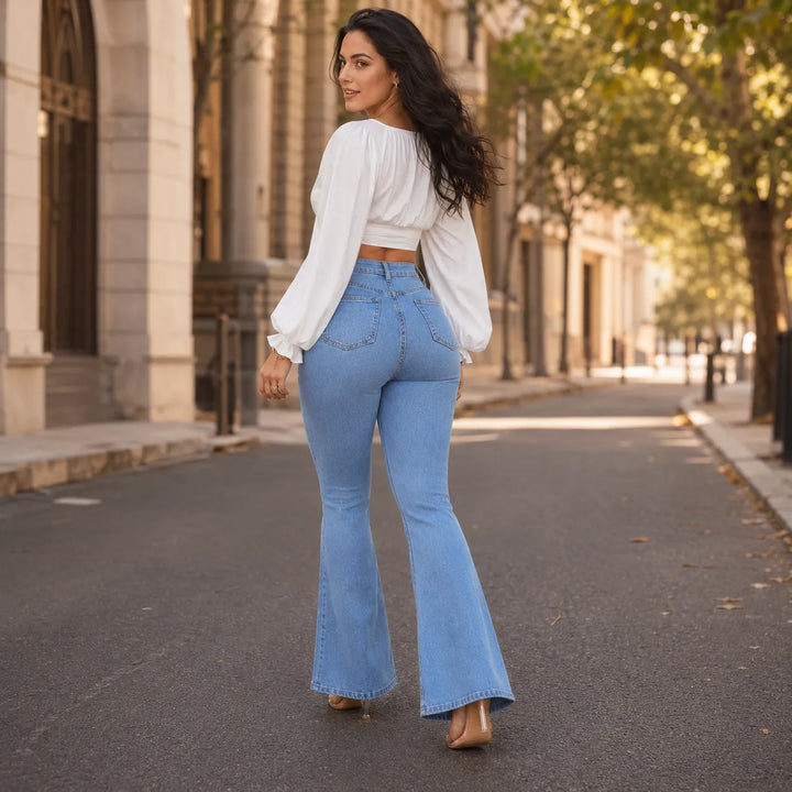Curvella – Jeans med hög midja, stretchiga i dzwonowe för kvinnor, podnoszące pośladki