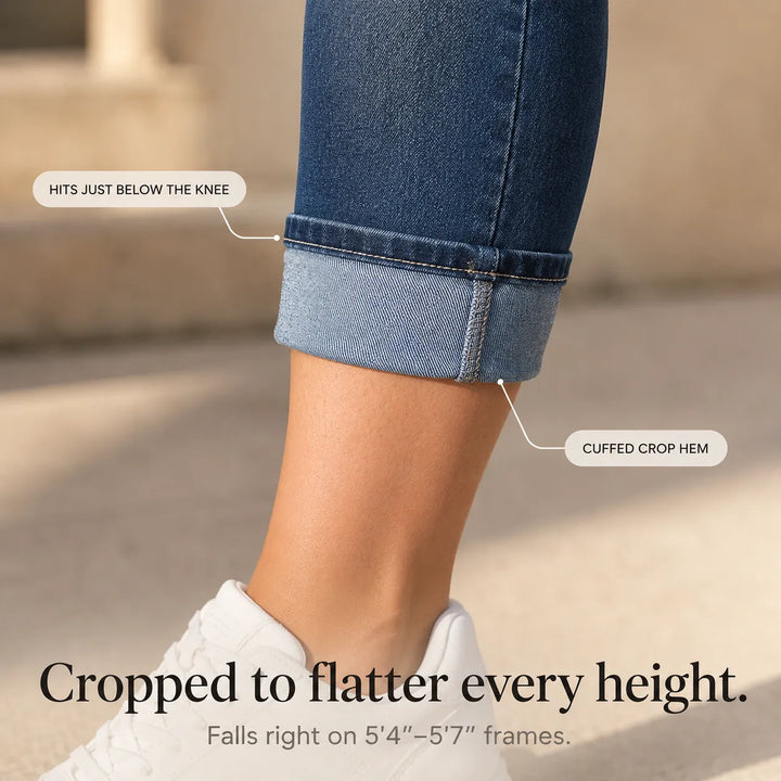 Curvella – Jeans Capri w krągłym kroju, elastiska hur dżins, średni stan, z mankietem