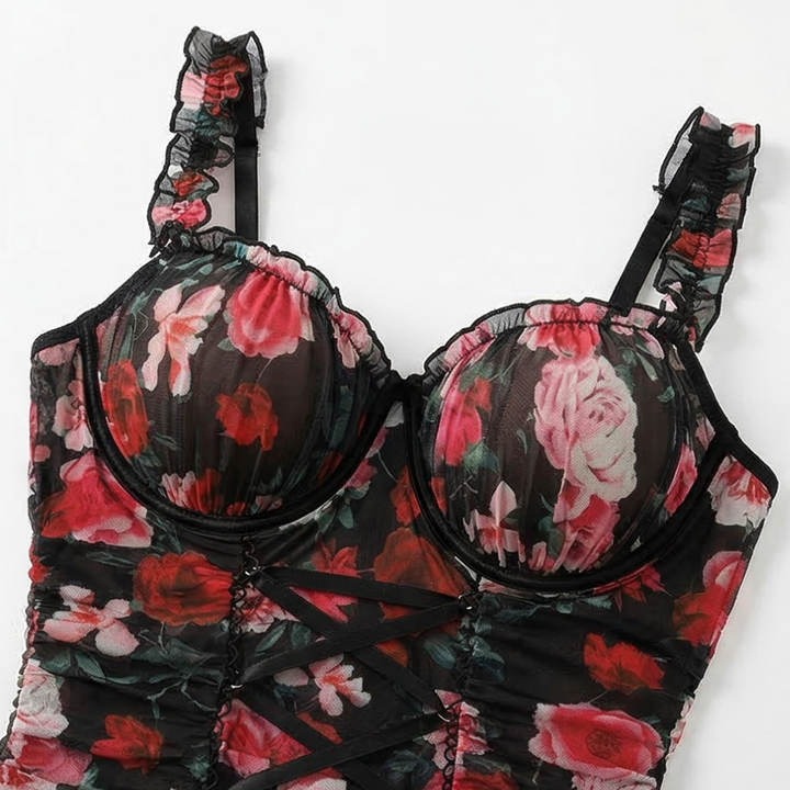 Rosaveil – Spets natt klänning z kwiatowym meshem