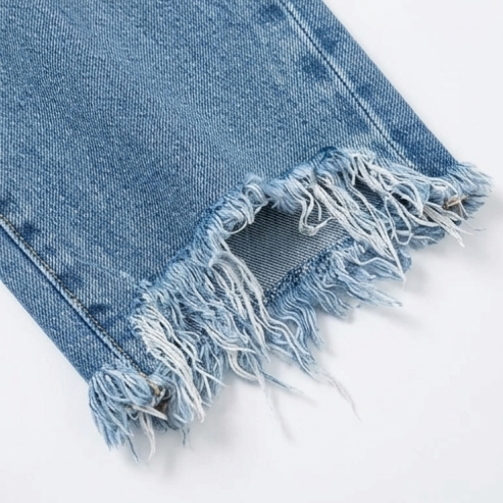 Vivara – Dam jeans retro z frędzlami, korta, proste ben