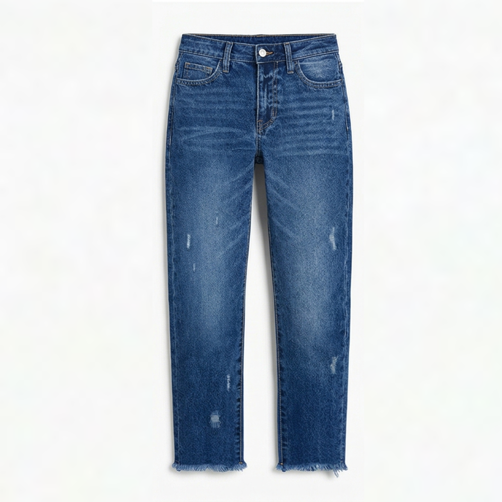 Vivara – Dam jeans retro z frędzlami, korta, proste ben