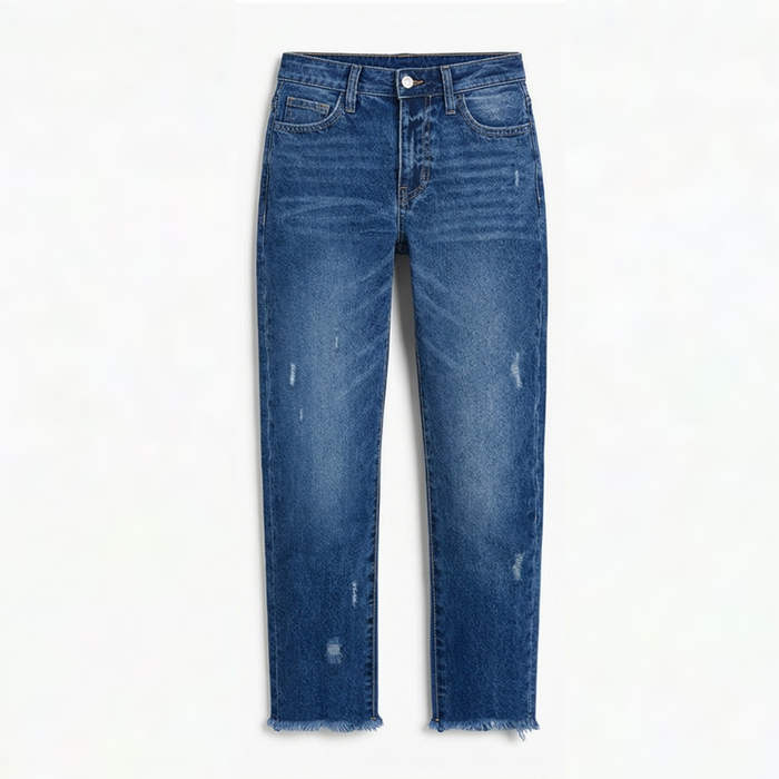 Vivara – Dam jeans retro z frędzlami, korta, proste ben