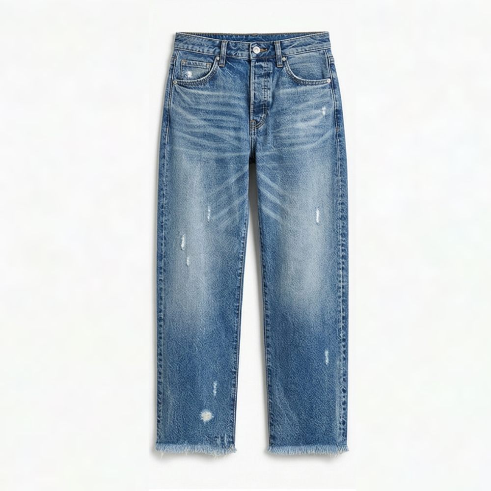 Vivara – Dam jeans retro z frędzlami, korta, proste ben