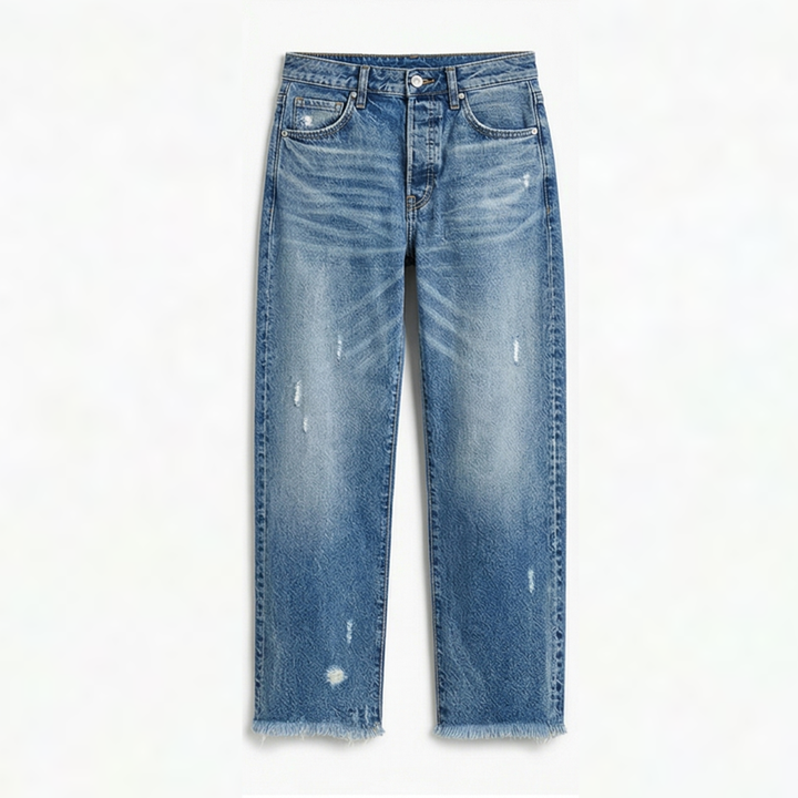 Vivara – Dam jeans retro z frędzlami, korta, proste ben