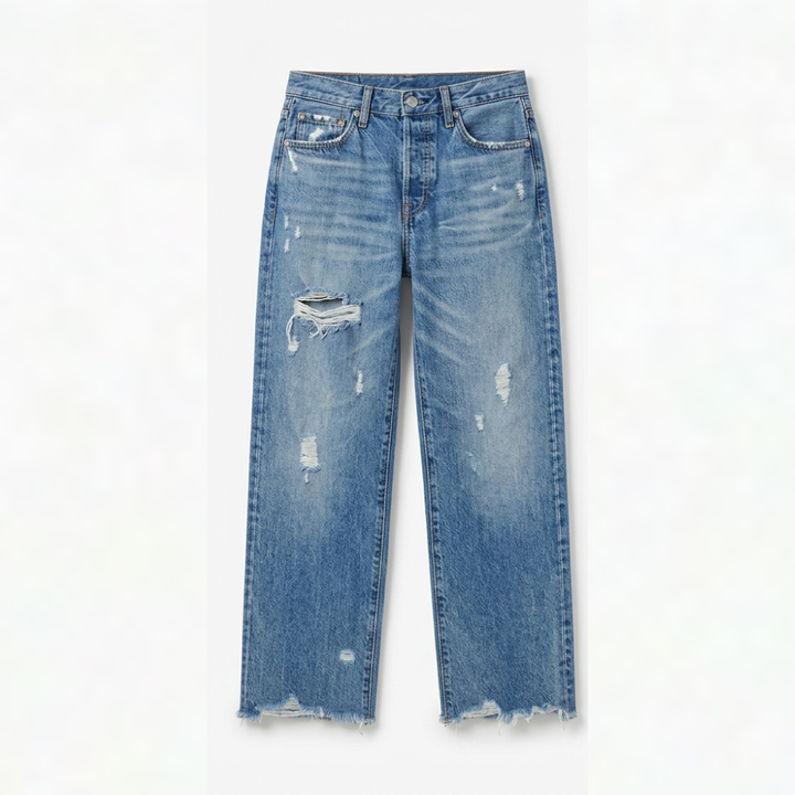 Vivara – Dam jeans retro z frędzlami, korta, proste ben