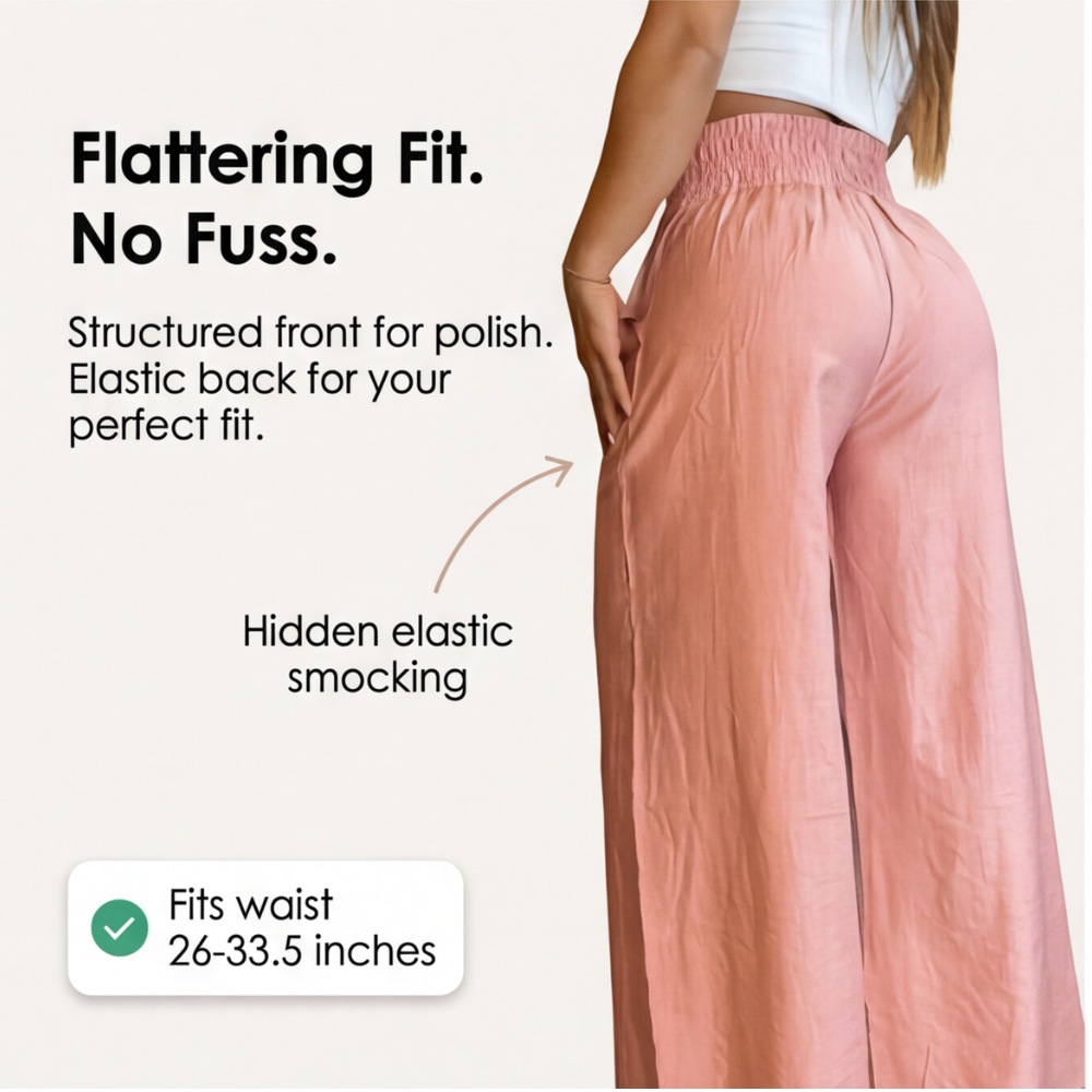 Florena – Byxor med hög midja i vida ben z akcentem kedja