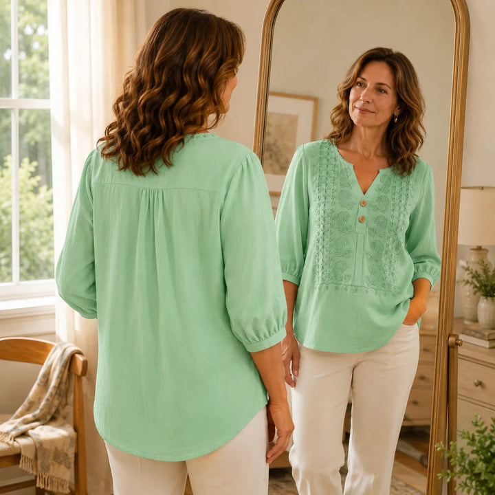 Florenza – Blus z urringning w v-ringning z knappar