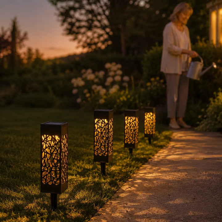 Glenmore – Solarne Lampy Ścieżkowe z Mozaikowym Wzorem Cienia (Set 8 Sztuk)
