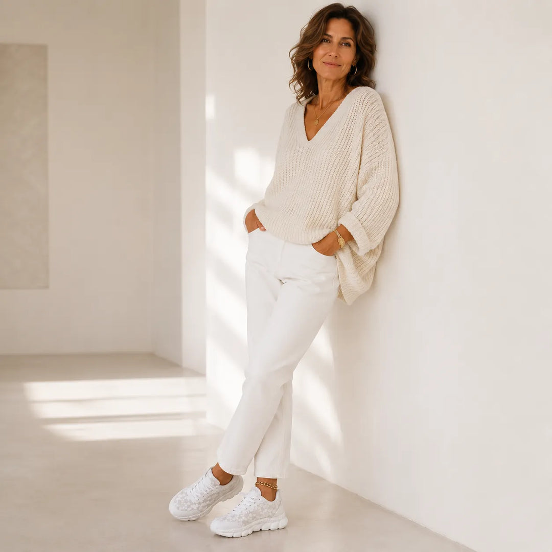 Stelline – Sneakers på plattform z siateczki w gwiazdki för kvinnor, andningsbara białe
