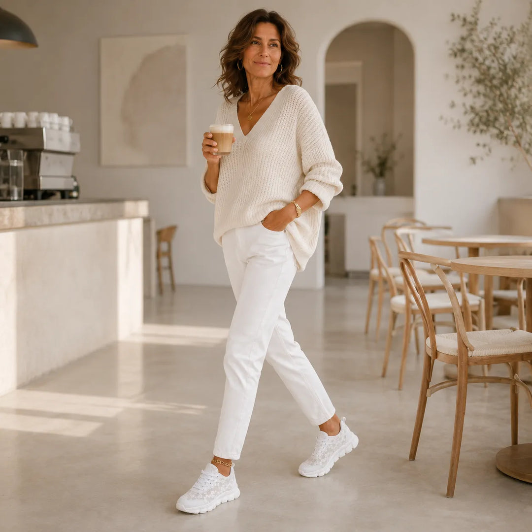 Stelline – Sneakers på plattform z siateczki w gwiazdki för kvinnor, andningsbara białe