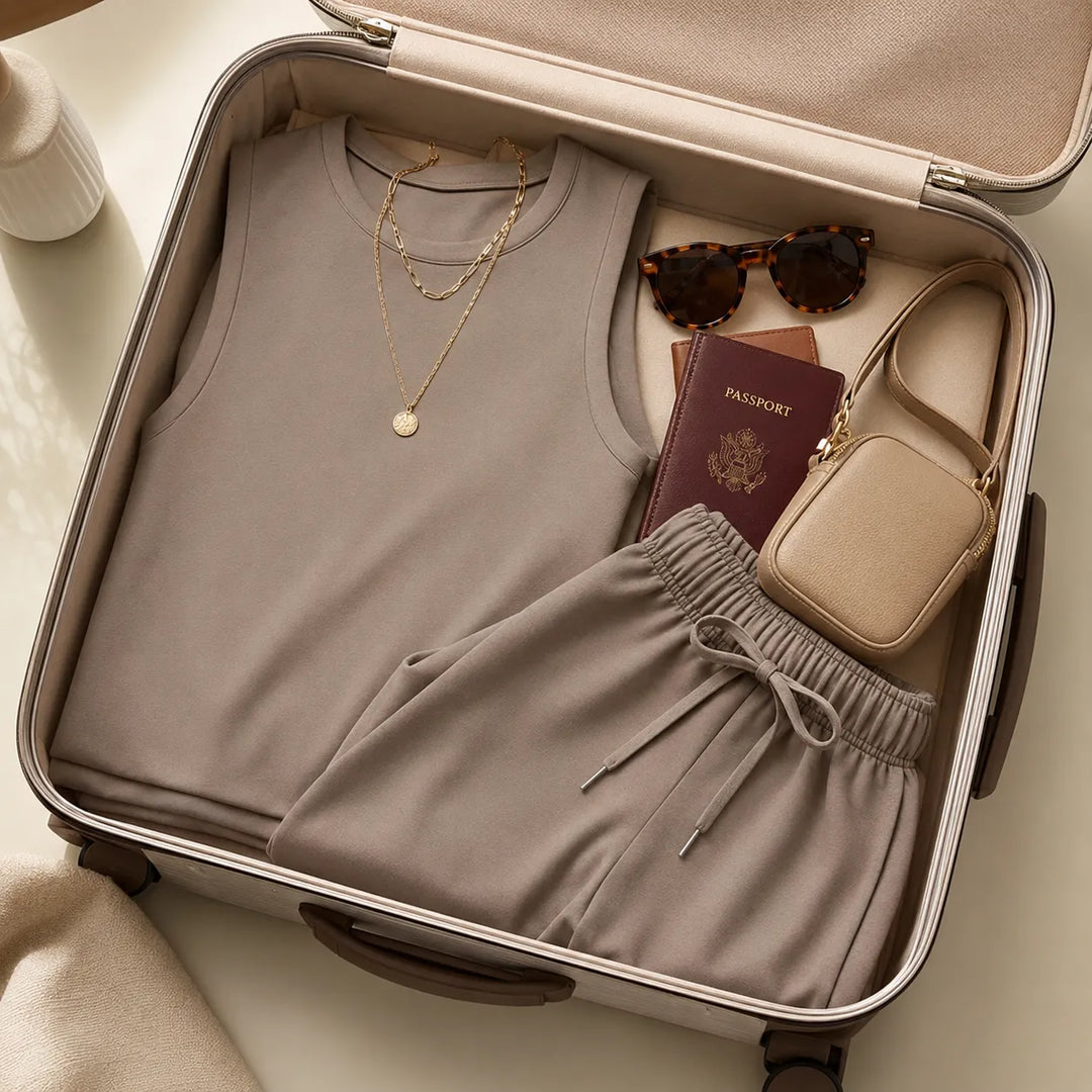 Lounella – Top utan ärmar i breda byxor på snöre 2-częściowy set för relaksu