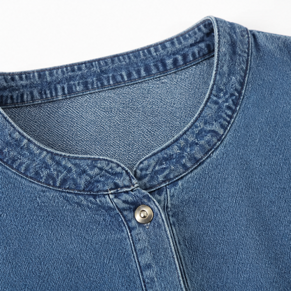 Denara – Klänning maxi z denimu z lanternowymi ręKaffemi i półguzikami