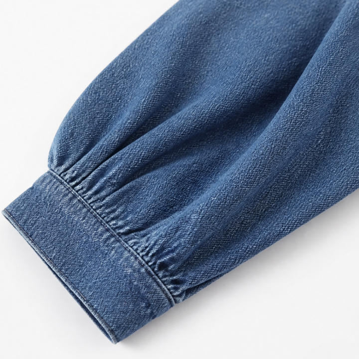 Denara – Klänning maxi z denimu z lanternowymi ręKaffemi i półguzikami