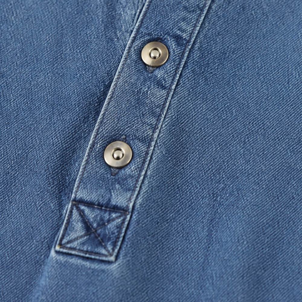 Denara – Klänning maxi z denimu z lanternowymi ręKaffemi i półguzikami