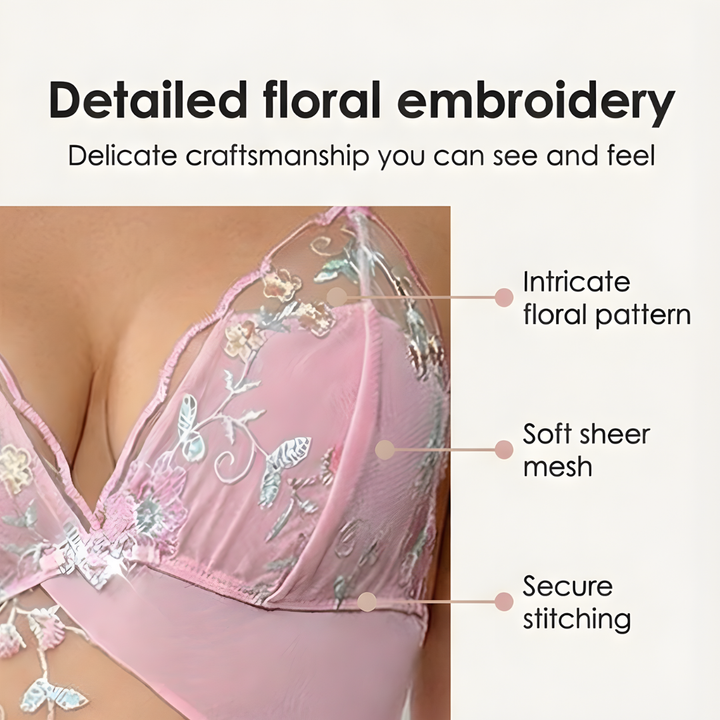 Florelle - Kobieca natt skjorta z kwiatowym broderi i hög rozcięciem