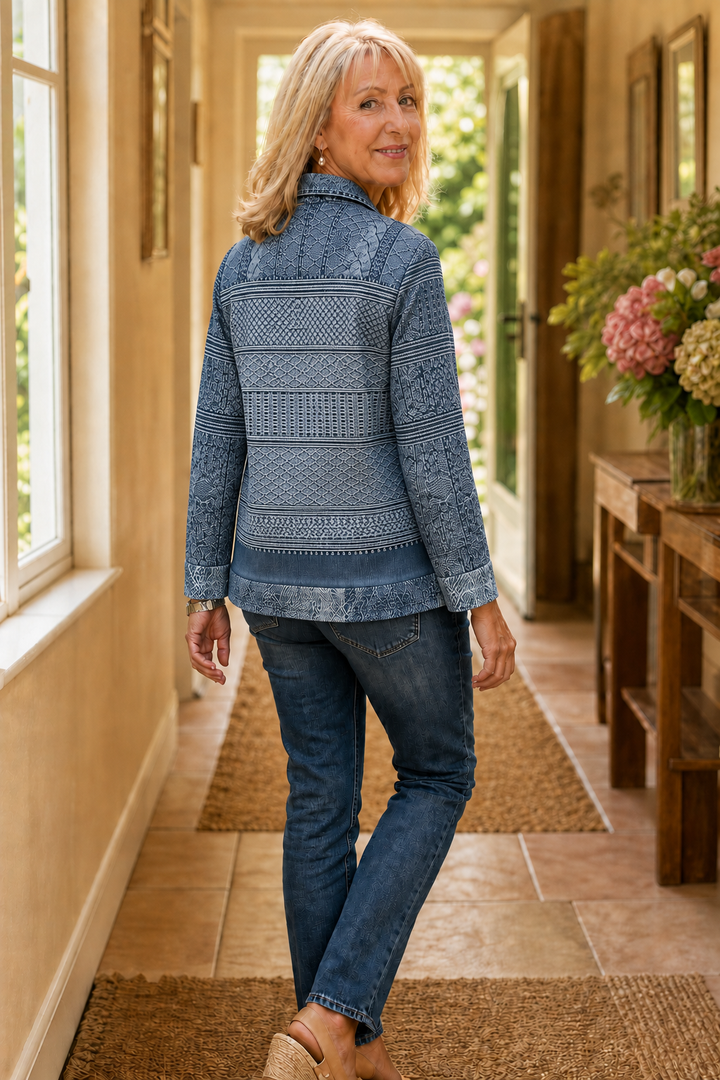 Layerlyn – Blus dzianinowa z denimu w patchworkowym wzorze