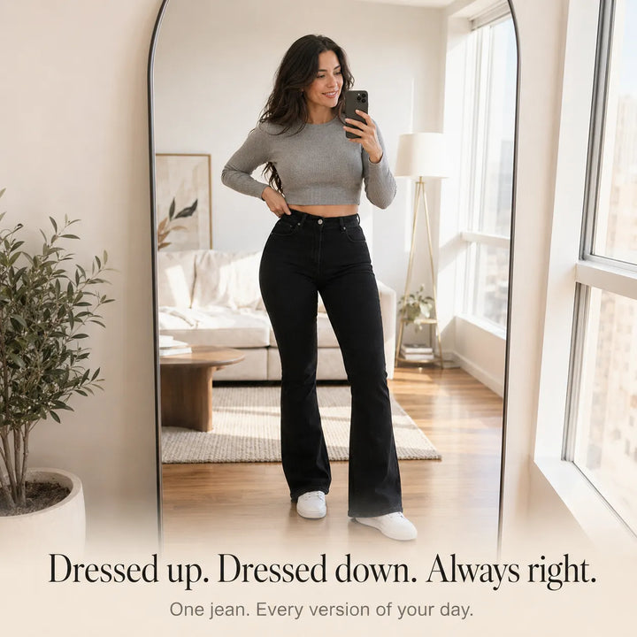 Curvella – Jeans med hög midja, stretchiga i dzwonowe för kvinnor, podnoszące pośladki