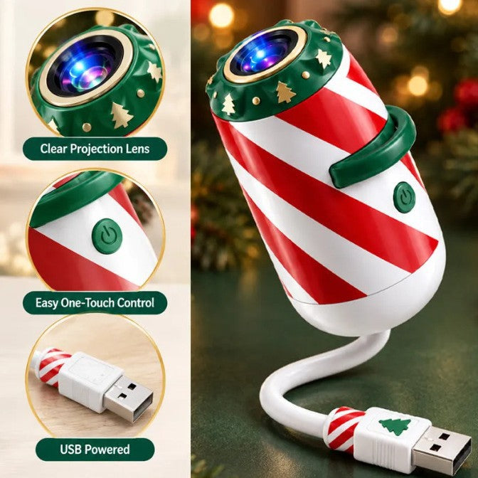Polkagrisrandig USB-projektor med julmotiv i biltak