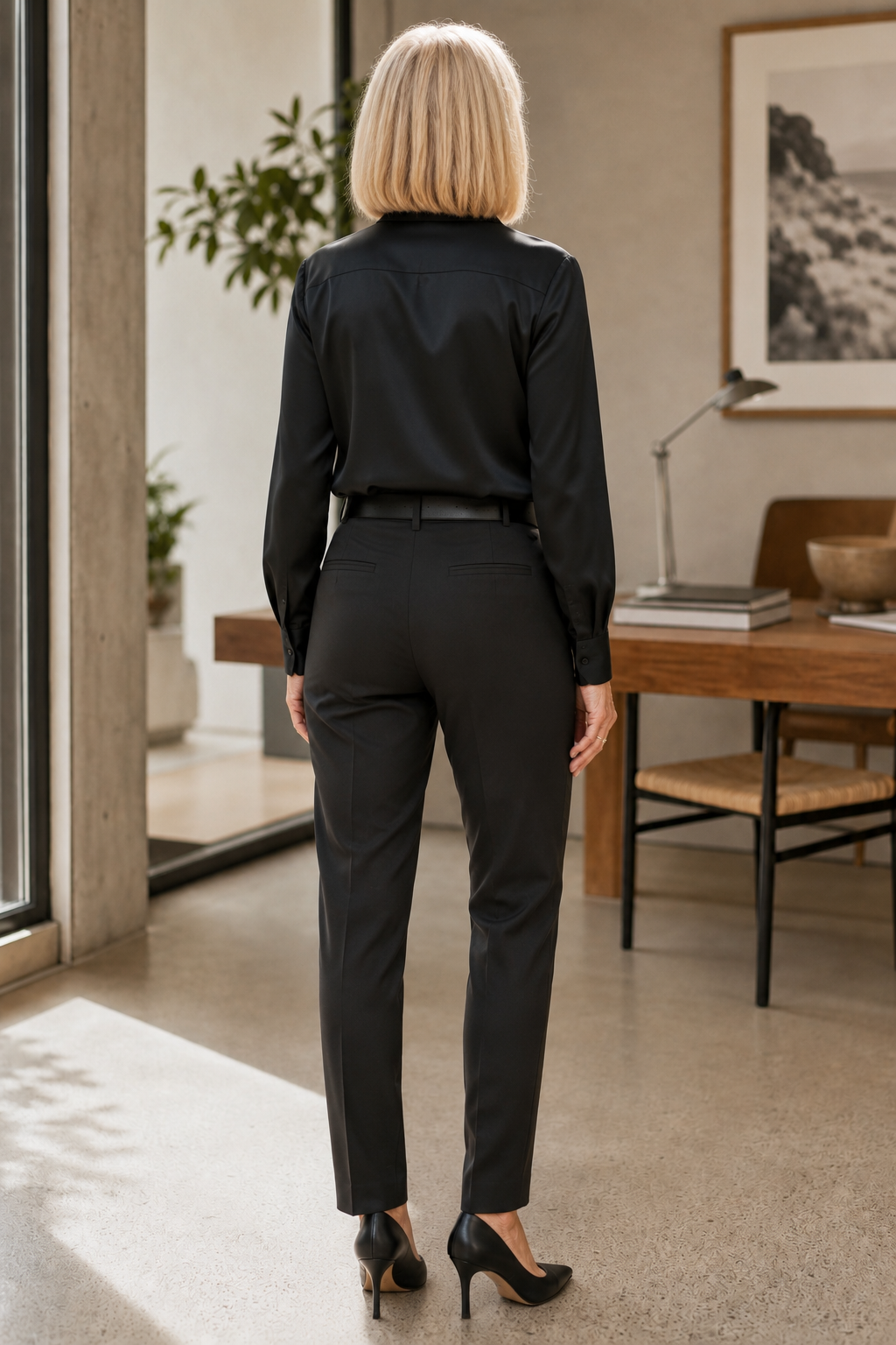 Placket &amp; Poise – Blus z ukrytym stängning, satynowa, med lång ärm