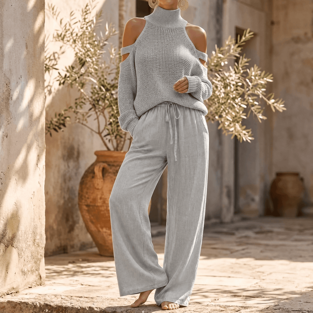 Alessia – Set z dzianiny z odkrytymi ramionami i vida ben