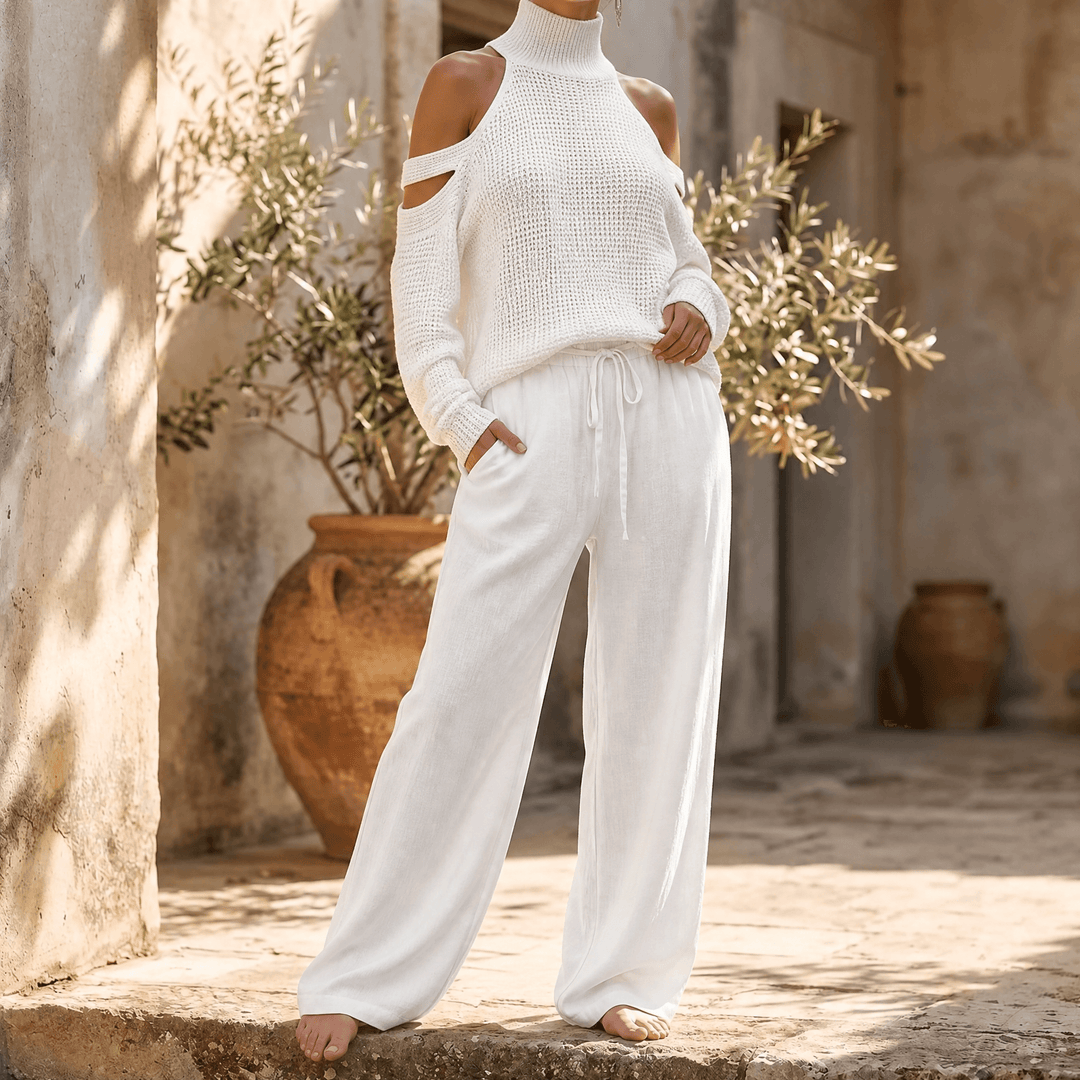 Alessia – Set z dzianiny z odkrytymi ramionami i vida ben