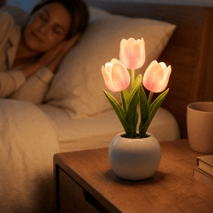 Bloomora – Lampa LED i form av tulipana z ceramiczną wazonem