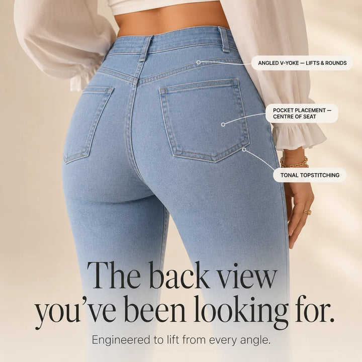 Curvella – Jeans med hög midja, stretchiga i dzwonowe för kvinnor, podnoszące pośladki