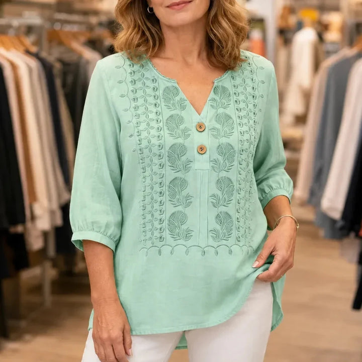 Florenza – Blus z urringning w v-ringning z knappar