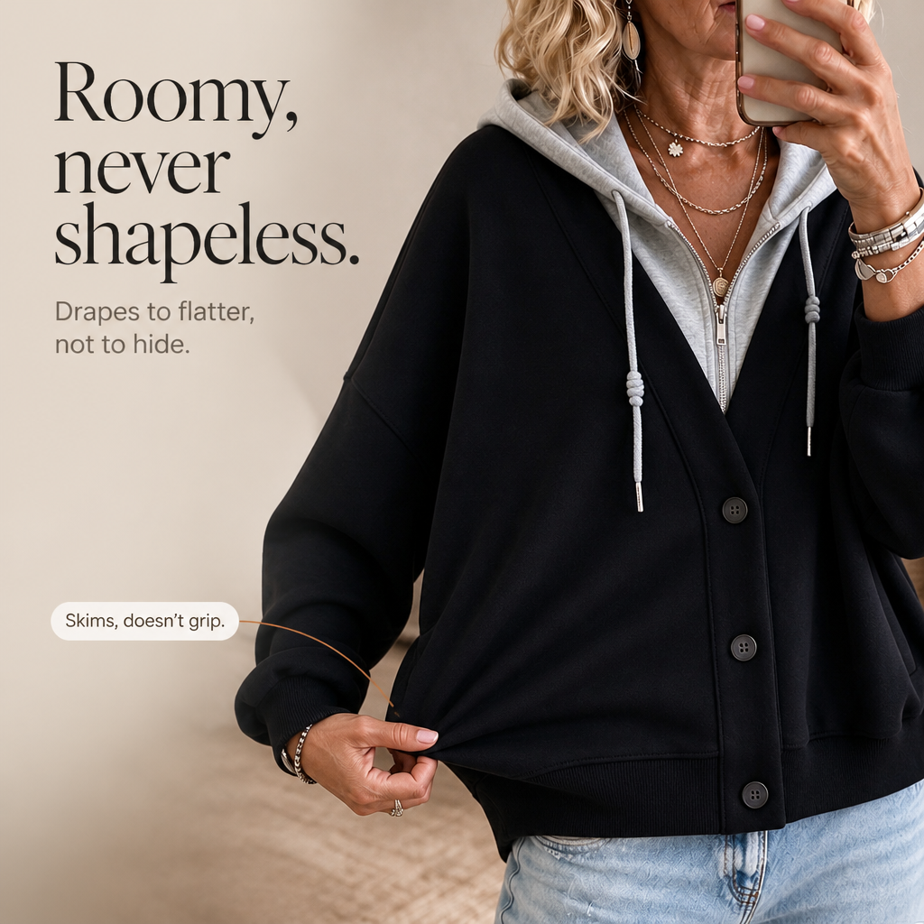 Layerelle – Färgowy Blokowany Hoodie z Faux-Warstwą i Urringning w V-ringning