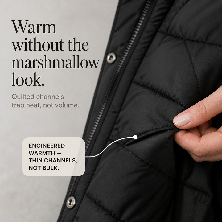 Chevronwarm – Lång Puchowy Kappa z Futrzanym Kapturem