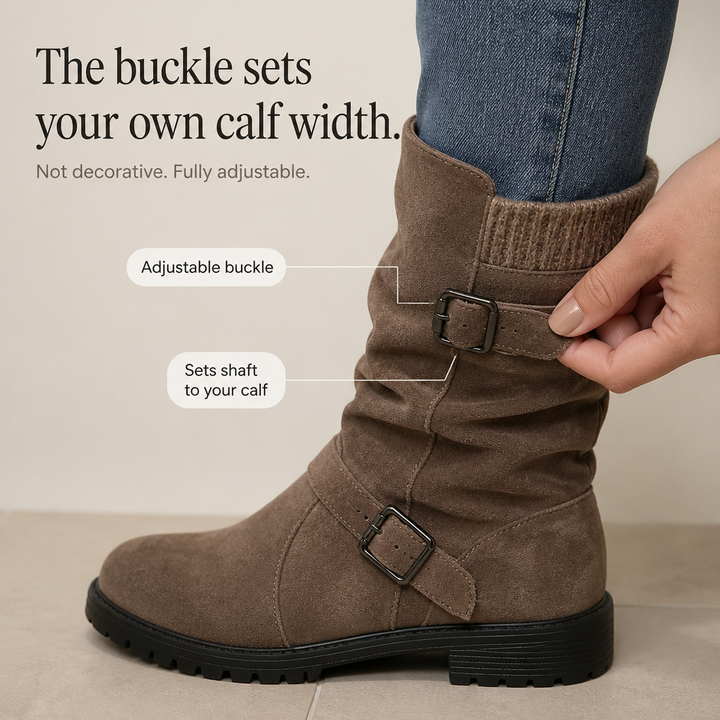 Wearbella – Boots med klack z spänne w stilu slouchy till mitten av vaden