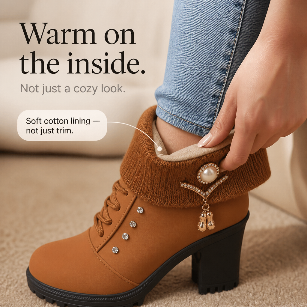 Wearbella – Boots med klack z futrzanym finish i kamieniami