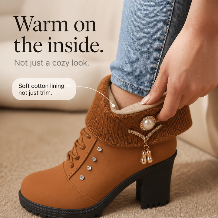 Wearbella – Boots med klack z futrzanym finish i kamieniami