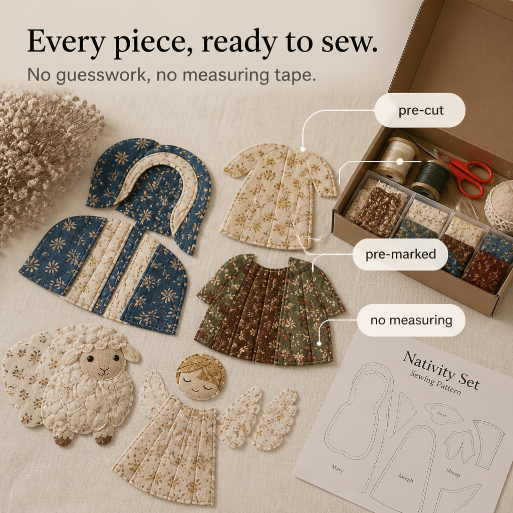 Heirloom &amp; Hollow – Set för szycia szopki z materialu patchworkowego