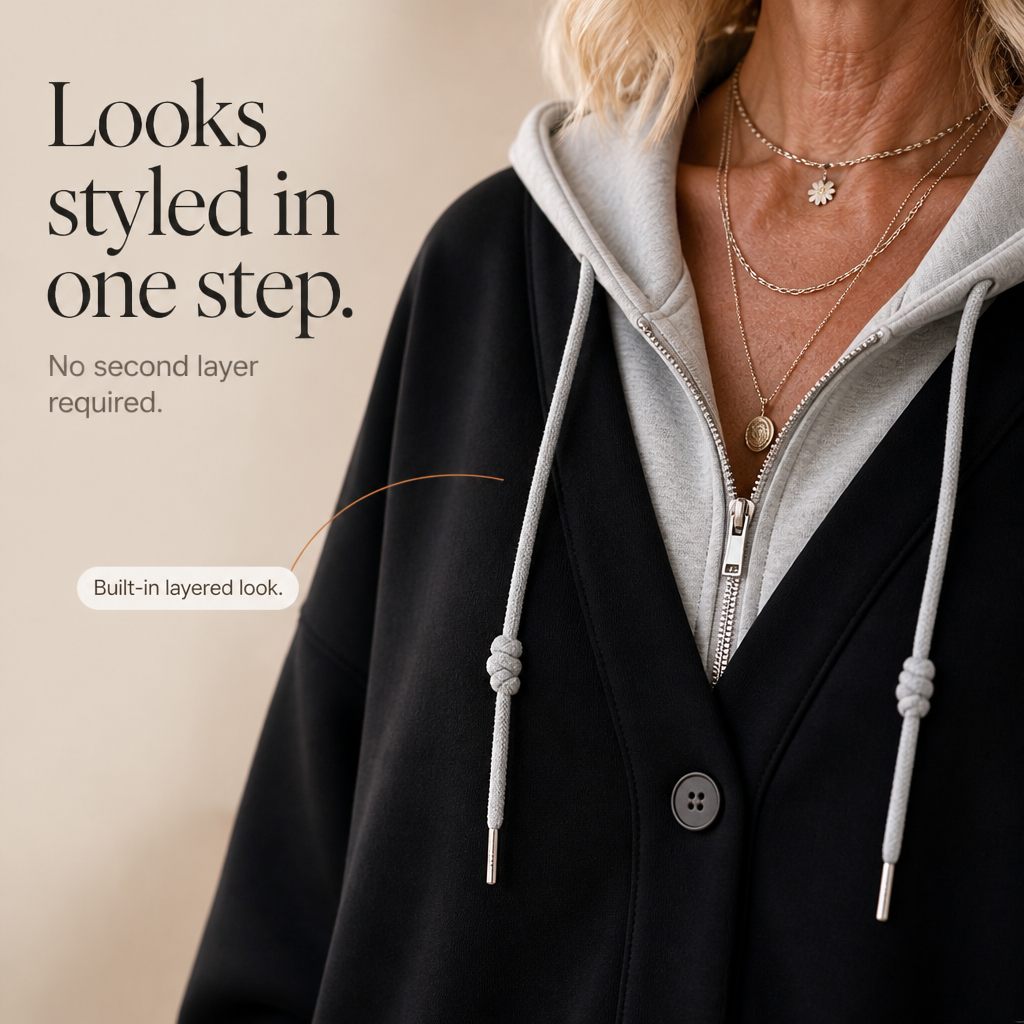 Layerelle – Färgowy Blokowany Hoodie z Faux-Warstwą i Urringning w V-ringning